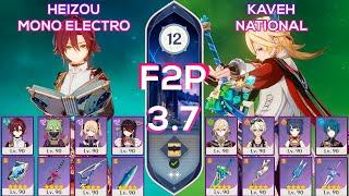 F2P NEW Spiral Abyss 3.7 C0 Kaveh National & C2 Heizou Mono Electro Floor 12 9 stars Genshin Impact