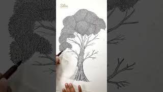Dip pen and ink drawing of each leaf on a tree. Artwork title: Tree of Presence.