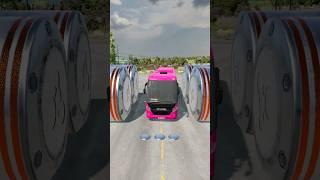 Mix Colourful City Buses vs Bollards Crash #shorts #beamng #crash #beamngdrive