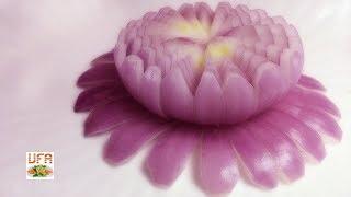 Artistic On Purple Onion Lotus Carving Garnish - How To Make Onion Flower Decoration.