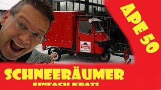 Einhell Harry beim Schneeräumen mit der Piaggio Ape