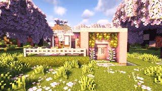 Minecraft | How to Build a Cherry Blossom Cute and Small House ᡣ • . • 𐭩 ˖°