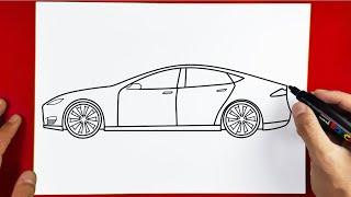 How to Draw Car Tesla Model S - Step by Step