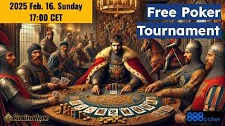 Free Poker Tournament (Freeroll) at 888 Poker - 2025 February 16. (Sunday) 17:00 CET