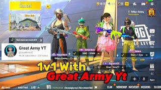 1v1 TDM With  Great Army Yt vs Reflex Gaming @GreatArmyYT Pubg Mobile lite Bgmi Lite