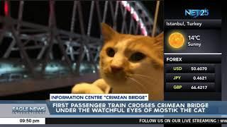 First passenger train crosses Crimean bridge under the watchful eyes of Mostik the Cat