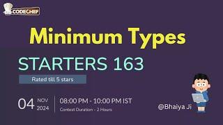 Minimum Types || Codechef Starter 163 solution pythhon ||  @Bhaiya_Ji_DSA