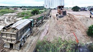 Fantastic Continue Old Project Filling Up Land With Try Dirt Bulldozer KOMATSU D58E 12Wheel Truck