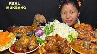 ASMR EATING SPICY MUTTON CURRY, CHICKEN LIVER CURRY, FISH CURRY, EGG CURRY, CHICKEN CURRY WITH RICE