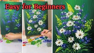 How to Paint a Lush Daisy and Lavender Bouquet - Acrylic Painting Tutorial for Beginners