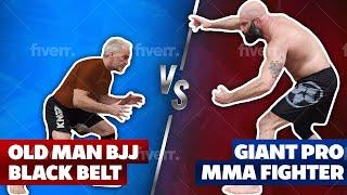 Old Man BJJ Black Belt vs Giant MMA Pro Fighter in Jiu Jitsu Match