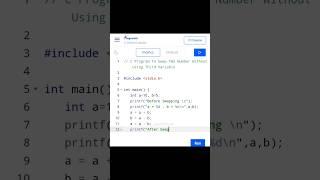 C Program : Swap two numbers without using third variable #codewithprem #shortvideo #ccoding