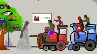 Spider Man vs Spiderman Miles Morals, Granny Train Tree Funny Animation