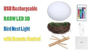 USB Rechargeable RGBW LED 3D Bird Nest Light with Remote Control