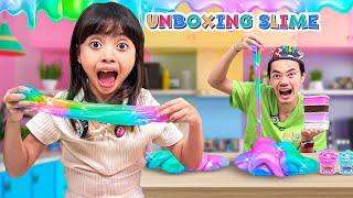 LEIKA WITH LEXIE AND TOMPEL DOING SLIME UNBOXING  FUNNY KIDS REACTION