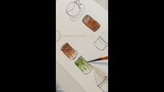 MATCHA LATTE  WATERCOLOR DOODLE PAINTING #watercolor #painting #paintwithme #shorts
