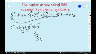 TOQ SONLAR UCHUN OXIRGI IKKI RAQAMNI TOPISH