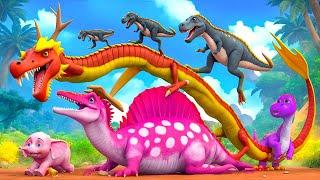 Giant Spinosaurus and Dragon Battle to Save the Dinosaurs! Dinosaur Adventures 3D Cartoons