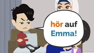 Deutsch lernen | Die ganze Geschichte von Lukas und Emma | Wortschatz und Verben.