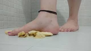 Mistress Feet Worship | Smelly Feet | Tickle Feet | Lesbian Feet banana crushing under divine feet