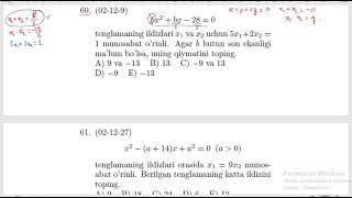 PARAMETRLI KVADRAT TENGLAMALAR. AMALIY QISM. 60-TEST (1996-2007)