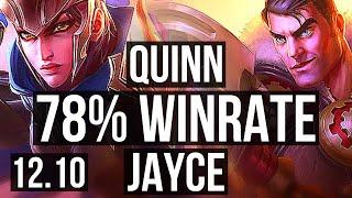 QUINN vs JAYCE (TOP) | 78% winrate, 7 solo kills, Rank 13 Quinn | NA Grandmaster | 12.10