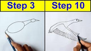 Flying Goose Line Drawing| Step-by-Step Tutorial for Beginners