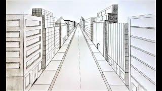 How to draw a city street in one point perspective