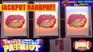 JACKPOT HANDPAY! Kim's mom brought the luck on Cherries Jubilee! 3 Reel slot play!