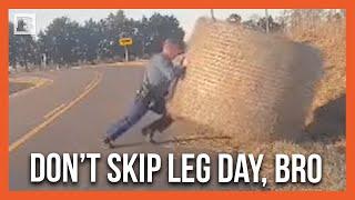 Do You Even Lift, Bro? Missouri Trooper Pushes Hay Bale Off Road