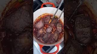Braised Short Ribs. Note we added 2C Beef Broth after 2hrs and done after 3hrs. 4hrs at 350 too long
