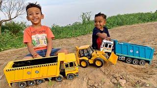 Kids Playing with Bruder JCB, Scania Truck and Tata Truck Toys | Loading soil with JCB  | CN Toys