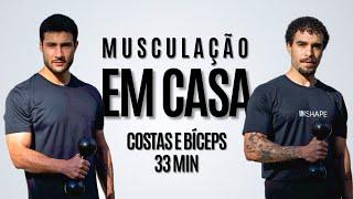 Treino HIIT com Halteres 33 MIN para fazer em casa ( COSTAS E BÍCEPS, musculação em casa )