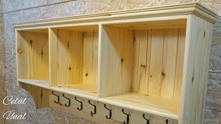 Woodworking / Wooden coat rack with shelf