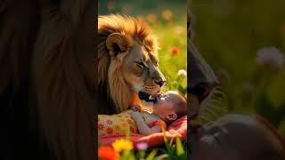 AI Simulation of a Lion Interacting with a Baby Animal