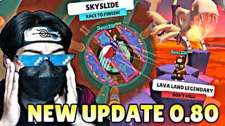 NEW UPDATE STUMBLE GUYS VERSION 0.80  NEW ABILITIES AND MAP LAVA LAND LEGENDARY AND SKYSLIDE SIUUU