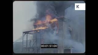 1980s Firefighters at a Burning Building, USA, Recreation, HD