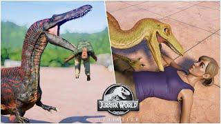 TOP 22 HUNTING ANIMATIONS OF ALL CARNIVORE DINOSAURS vs HUMANS | JURASSIC WORLD EVOLUTION