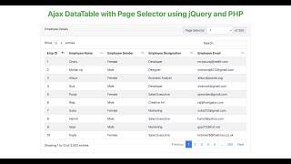 Ajax DataTable with Page Selector using jQuery and PHP | Softaox