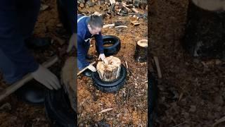 Life hack We chop firewood with the help of car tires #Shorts #TheWoodcutter #logger #arborist