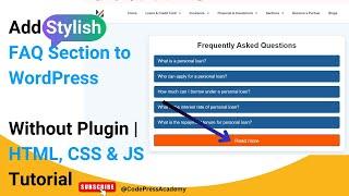 Create FAQ Section with HTML, CSS & JavaScript for WordPress | No Plugin Required