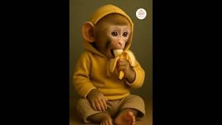 baby monkey eating banana 