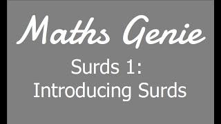 Surds 1   Introducing Surds