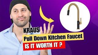 KRAUS Oletto High-Arc Single Handle Pull-Down Kitchen Sink Faucets in Brushed Brass/Matte Black