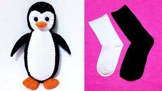  MAKING A TOY PENGUIN FROM SOCKS/My Own Design/How to make sock doll/PENGUIN