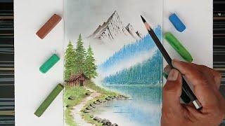 Beautiful landscape scenery drawing by pastels colour and pencil. Drawing for beginners.