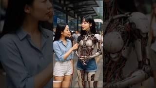 Humanoid Robot interview at bus stop ‼️ #robotics  #humanoid #humanoidrobot #robotgirl  #airobot