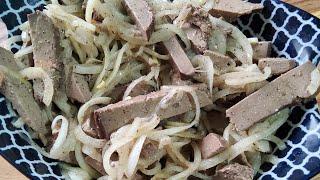 Салат из отварной печени. boiled liver salad @рецепты от бабушки Лены.