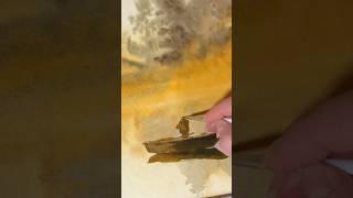 Оранжевый туман+рыбак #watercolorpainting #paintingshorts #watercolorart #landscapepainting