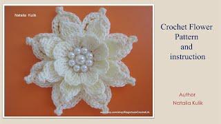 Crochet flower pattern. Floral applique with fine thread. Цветок крючком с тонкой нитки 5